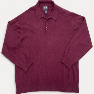 Woods & Gray Cashmere Sweater Men's 2XL Button Collar Burgundy Red Long Sleeve